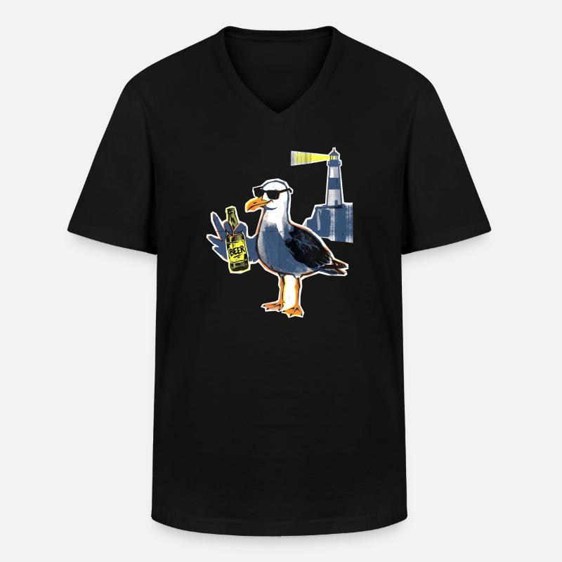 Coole Möwe Leuchtturm Bier - Männer-T-Shirt mit V-Ausschnitt - Schwarz