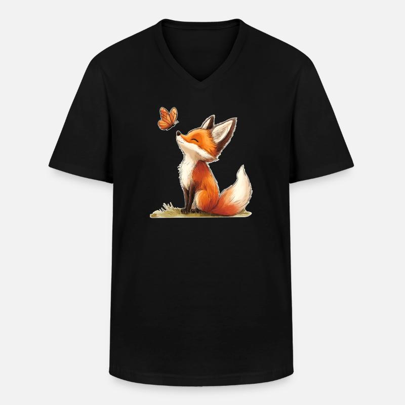 Fuchs mit Schmetterling - Männer-T-Shirt mit V-Ausschnitt - Schwarz