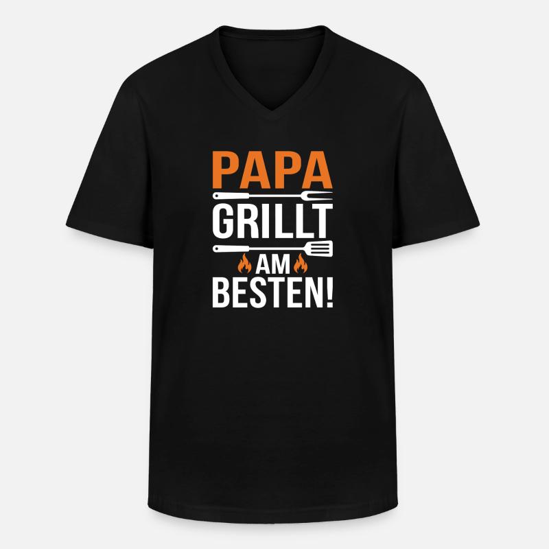 Papa Grillt Am Besten - Männer-T-Shirt mit V-Ausschnitt - Schwarz