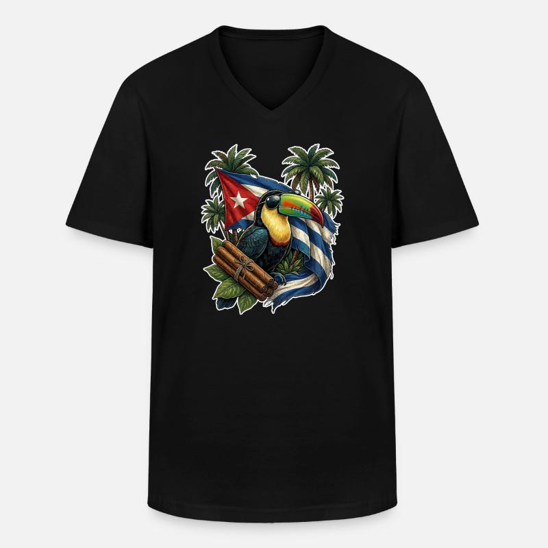 Kuba Tukan Zigarre - Männer-T-Shirt mit V-Ausschnitt - Schwarz