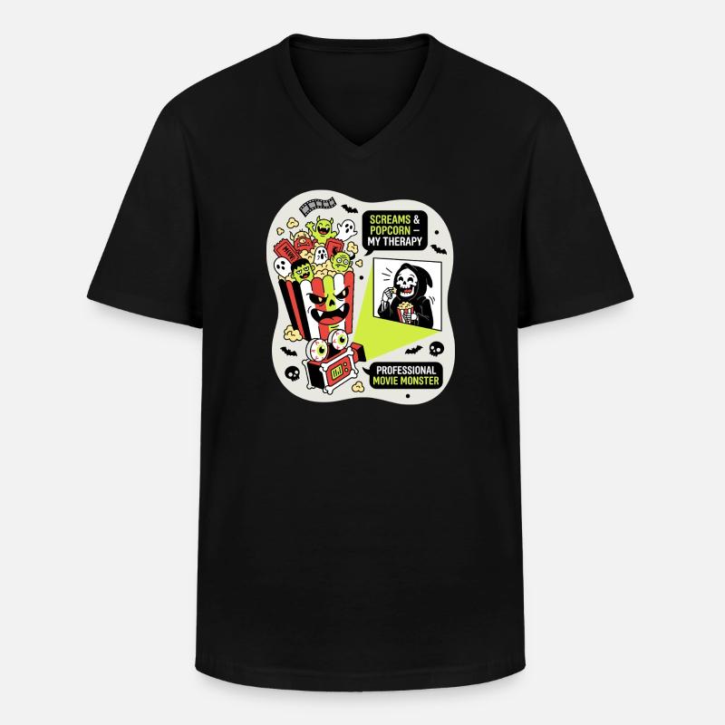 Popcorn Monster Therapie - Männer-T-Shirt mit V-Ausschnitt - Schwarz
