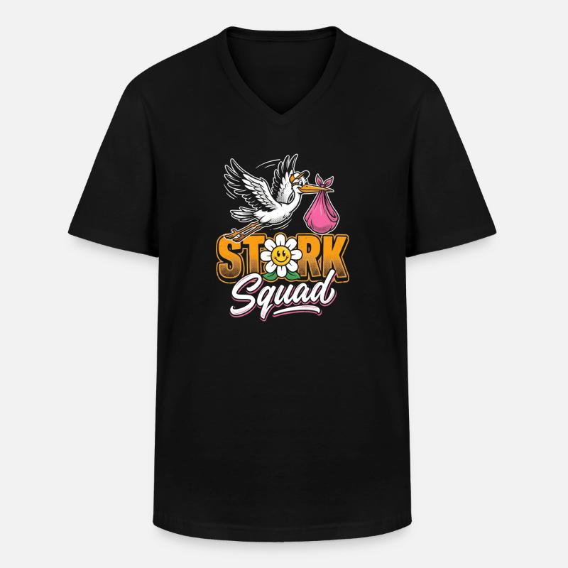 Stork Squad: Fröhlicher Storch - Männer-T-Shirt mit V-Ausschnitt - Schwarz