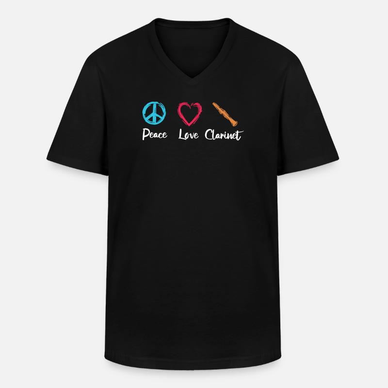 Frieden Liebe Klarinette - Männer-T-Shirt mit V-Ausschnitt - Schwarz