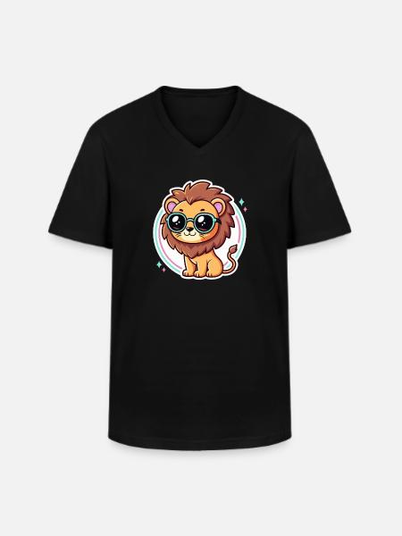 Löwenjunge-Pastellbrille - Männer-T-Shirt mit V-Ausschnitt - Schwarz