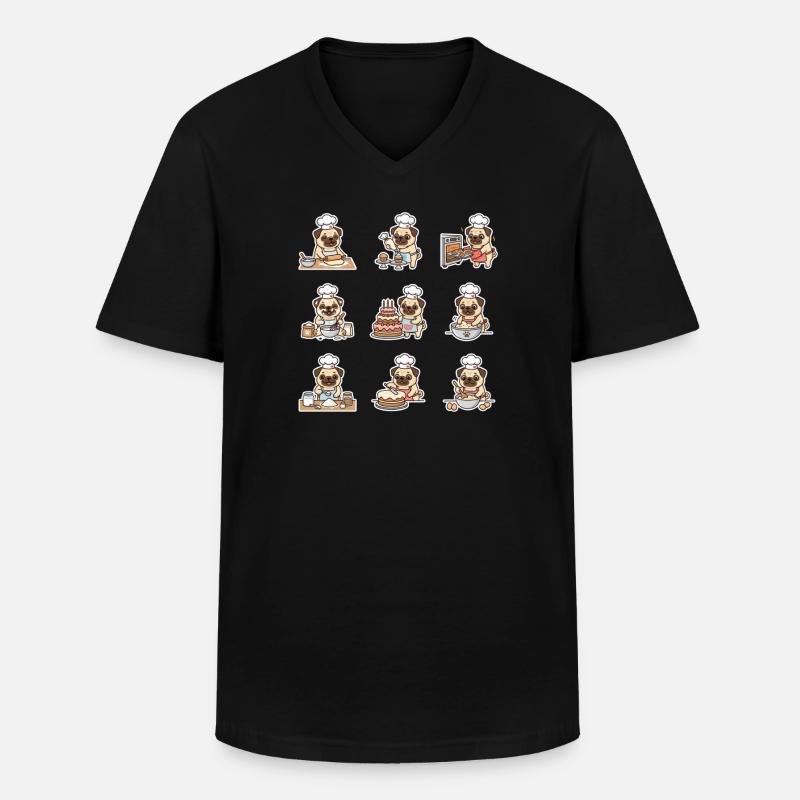 Lustiger Mops Baecker Backen Konditor - Männer-T-Shirt mit V-Ausschnitt - Schwarz