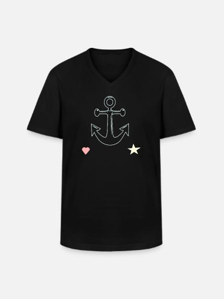 Ankerlinien Motiv Herz Stern - Männer-T-Shirt mit V-Ausschnitt - Schwarz