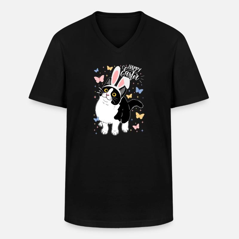 Osterkatze mit Hasenohren - Männer-T-Shirt mit V-Ausschnitt - Schwarz