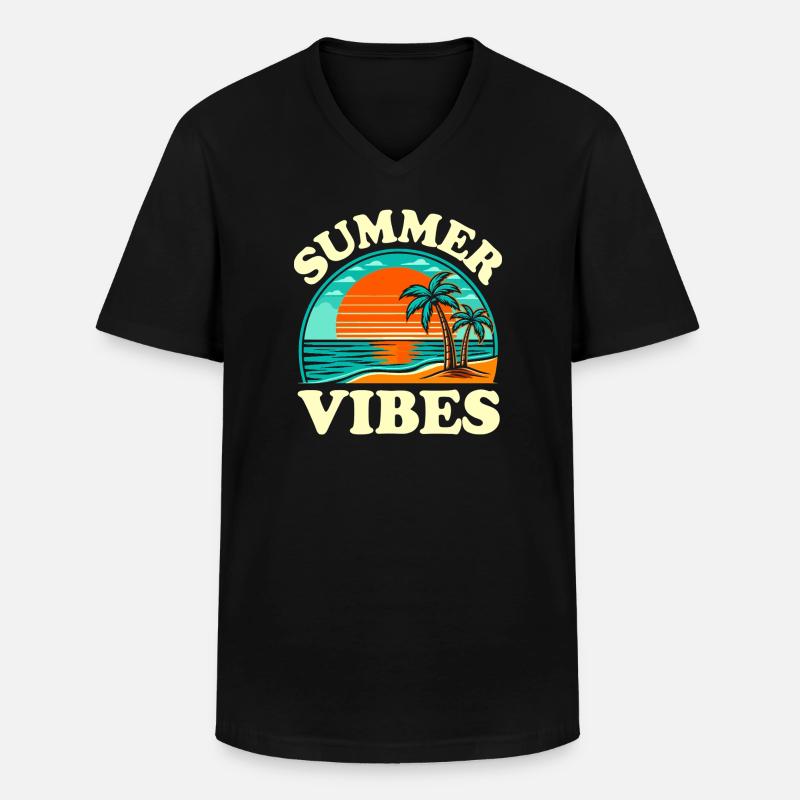 Sommer Vibes Strandsonne - Männer-T-Shirt mit V-Ausschnitt - Schwarz