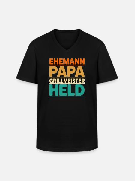 Ehemann Papa Grillmeister Held - Männer-T-Shirt mit V-Ausschnitt - Schwarz