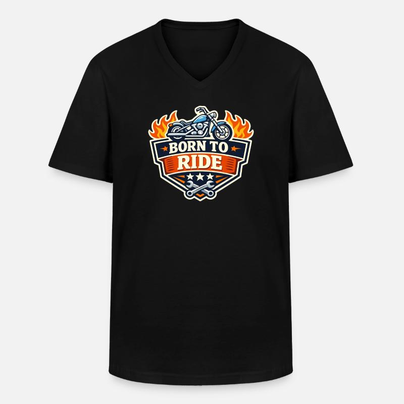 BornToRide Motorrad Logo - Männer-T-Shirt mit V-Ausschnitt - Schwarz