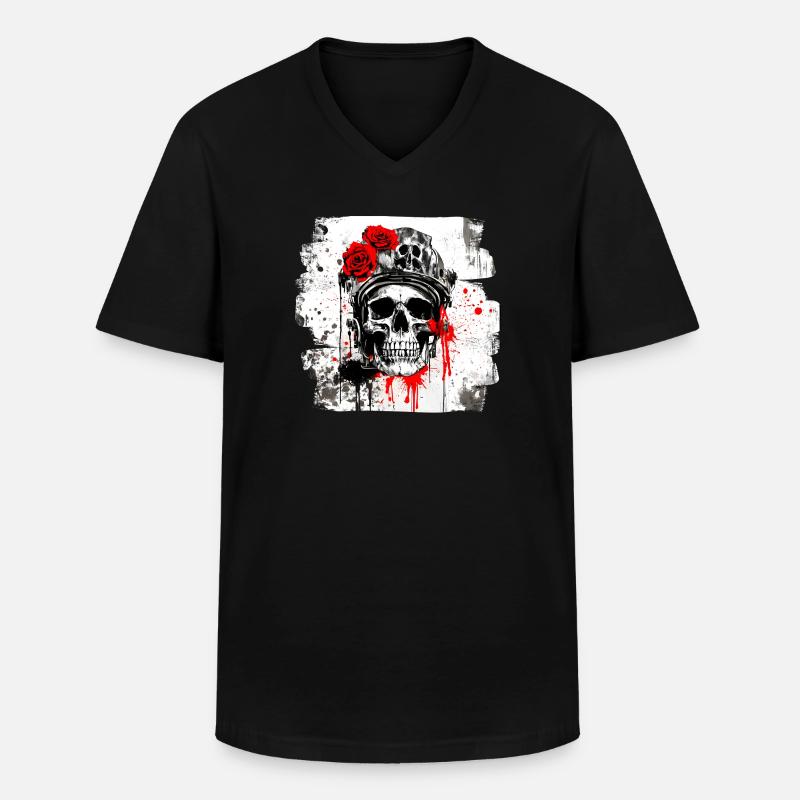 Rosen-Schädel mit Kopfhörer - Männer-T-Shirt mit V-Ausschnitt - Schwarz