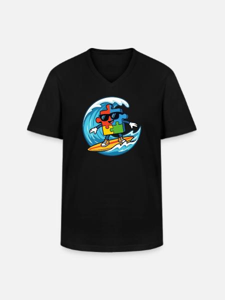 Cooles Surf-Puzzle-Maskottchen Sommerstrandkunst - Männer-T-Shirt mit V-Ausschnitt - Schwarz
