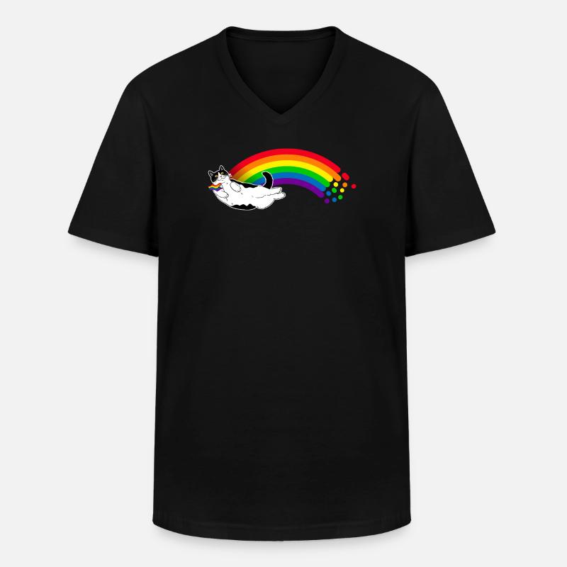 Regenbogen-Katze - Männer-T-Shirt mit V-Ausschnitt - Schwarz