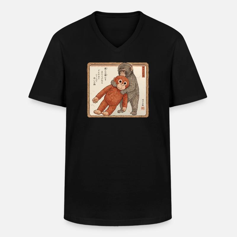 Ukiyo-e Baby Monkey Punch - Männer-T-Shirt mit V-Ausschnitt - Schwarz