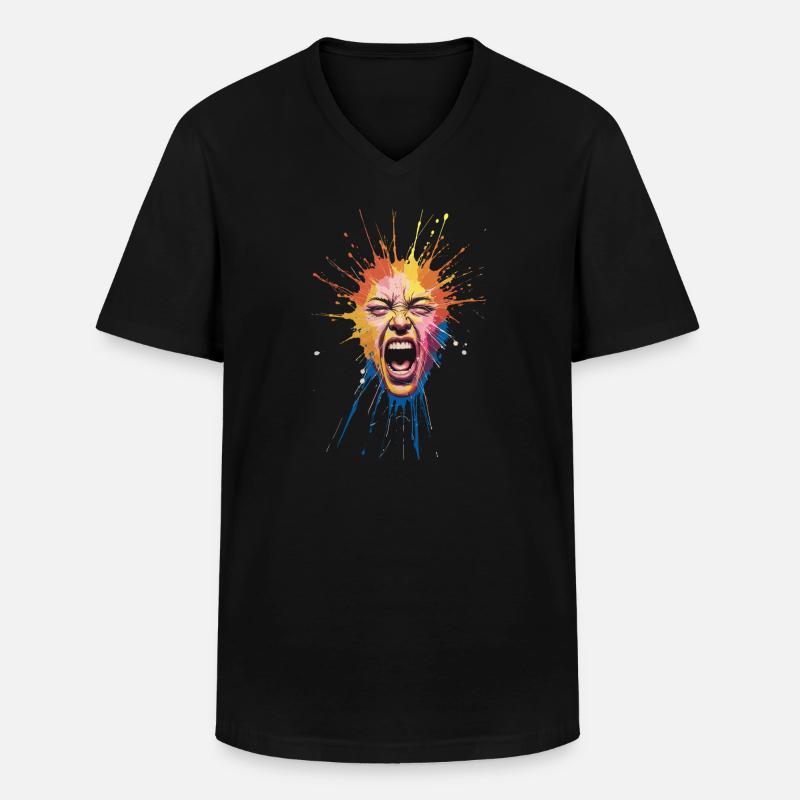 Explosive Farbexplosion Gesicht Ausdrücken - Männer-T-Shirt mit V-Ausschnitt - Schwarz