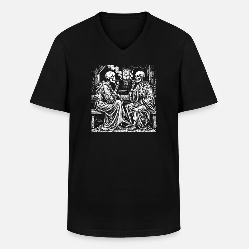 Mitternachts Skeletttee-Chat - Männer-T-Shirt mit V-Ausschnitt - Schwarz