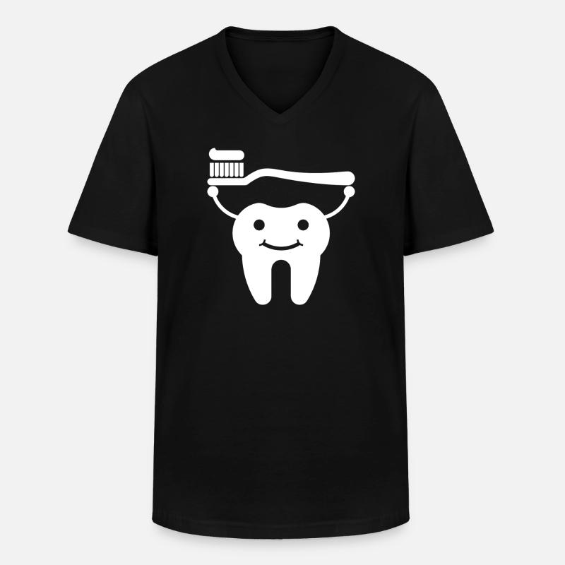 Zahn mit Zahnbürste und Zahnpasta - Männer-T-Shirt mit V-Ausschnitt - Schwarz