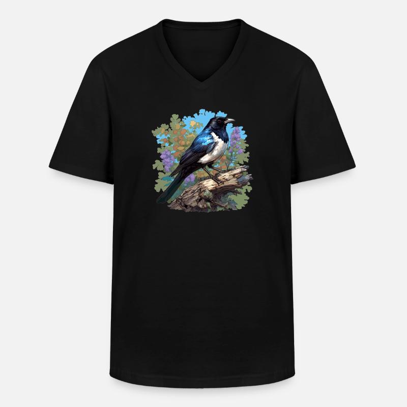 Elstern Elster - Männer-T-Shirt mit V-Ausschnitt - Schwarz