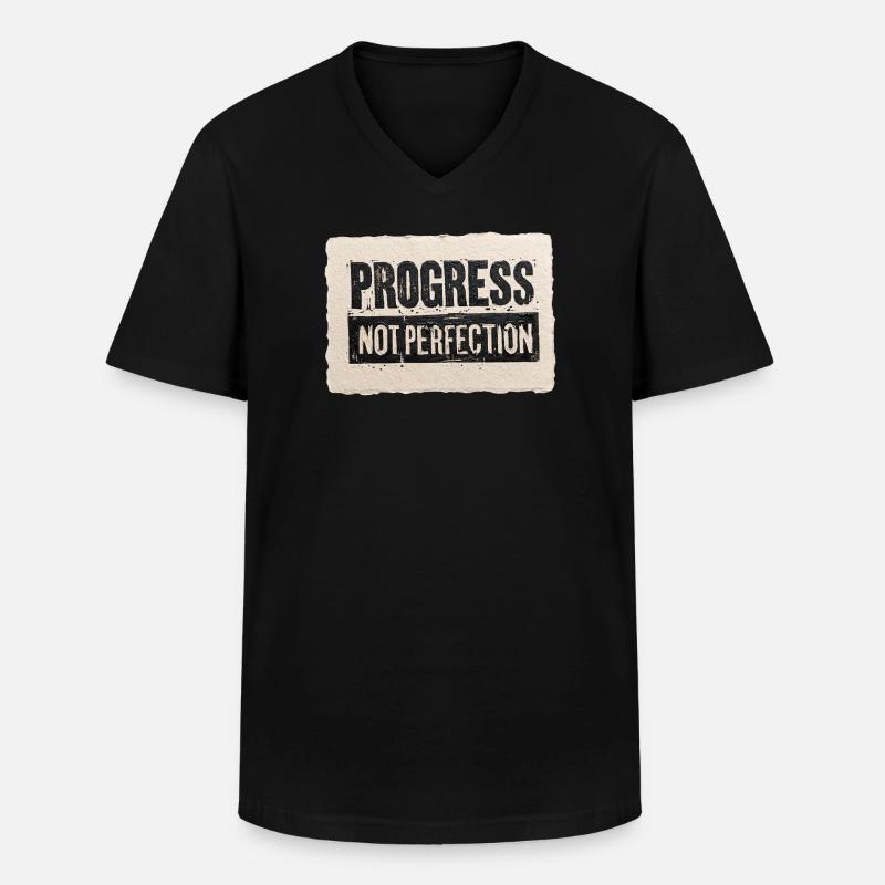 Progrès-pas-perfection - T-shirt col V Homme - noir