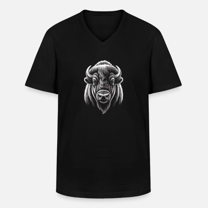 Büffelkopf Illustration - Männer-T-Shirt mit V-Ausschnitt - Schwarz