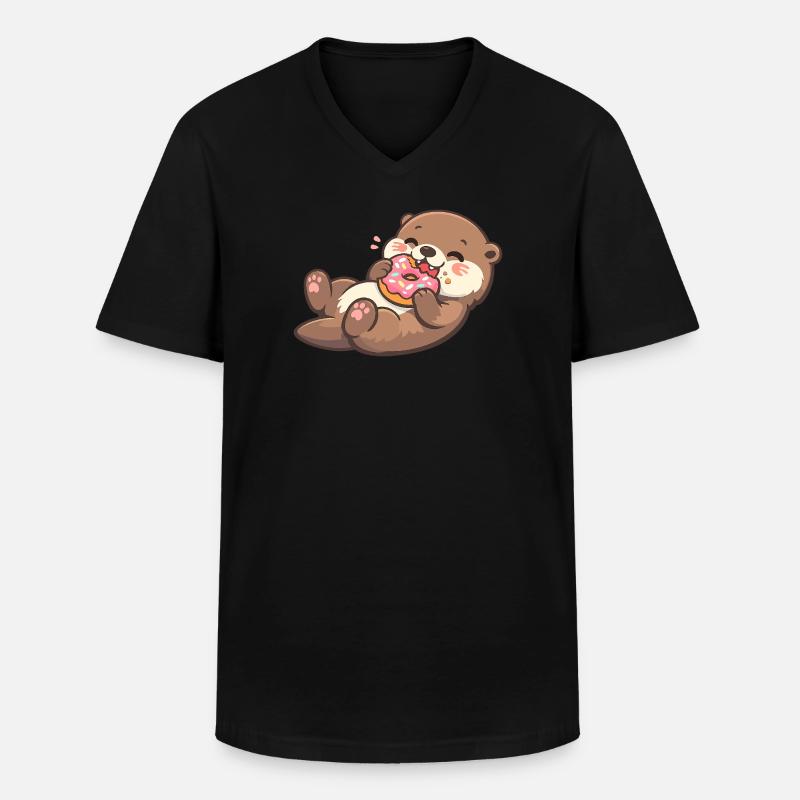 Kuschelbär mit Donut-Genuss - Männer-T-Shirt mit V-Ausschnitt - Schwarz
