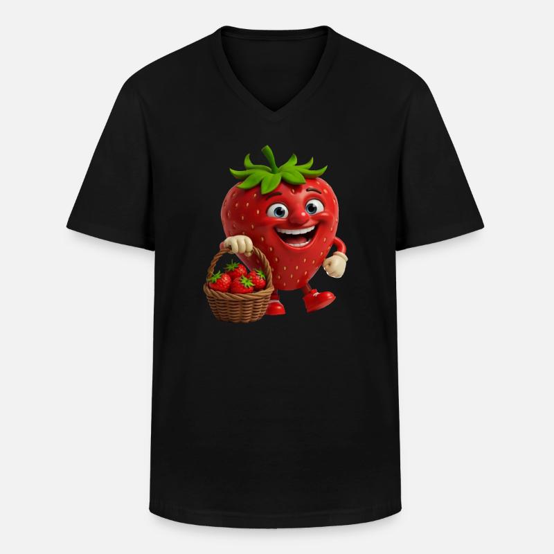 Erdbeere mit Gesicht - Männer-T-Shirt mit V-Ausschnitt - Schwarz