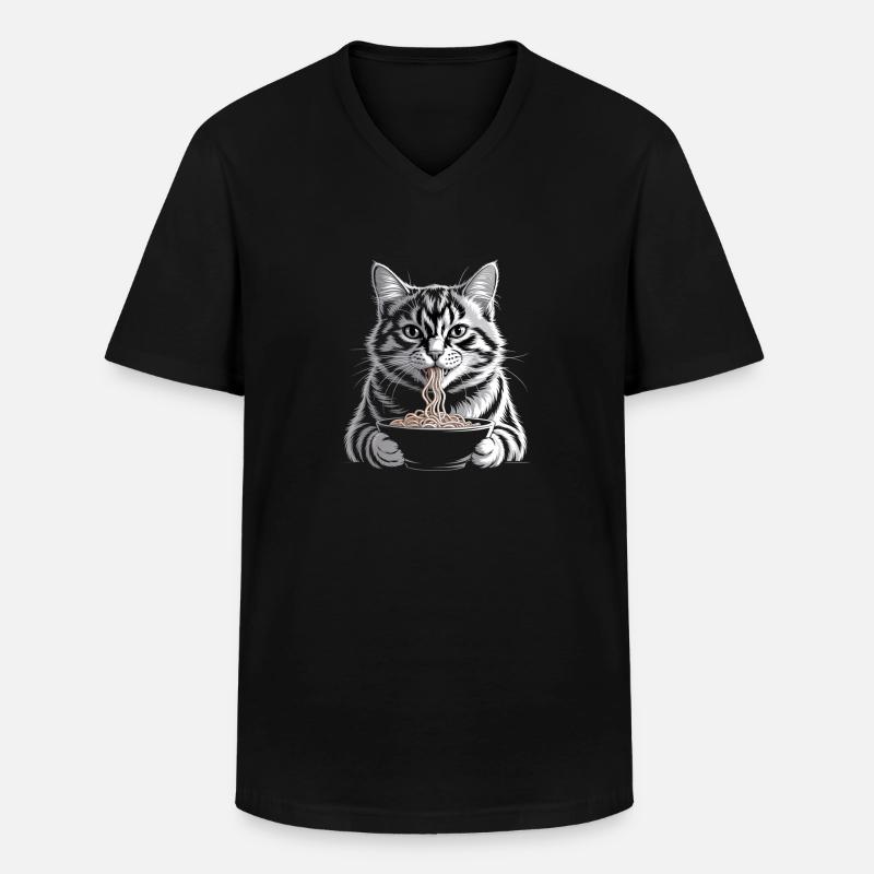 Katze isst Ramen - Männer-T-Shirt mit V-Ausschnitt - Schwarz