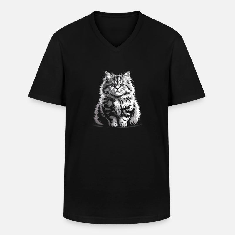 Katze - Männer-T-Shirt mit V-Ausschnitt - Schwarz