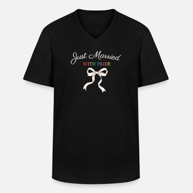 Just Married Pride Schleife - Männer-T-Shirt mit V-Ausschnitt - Schwarz
