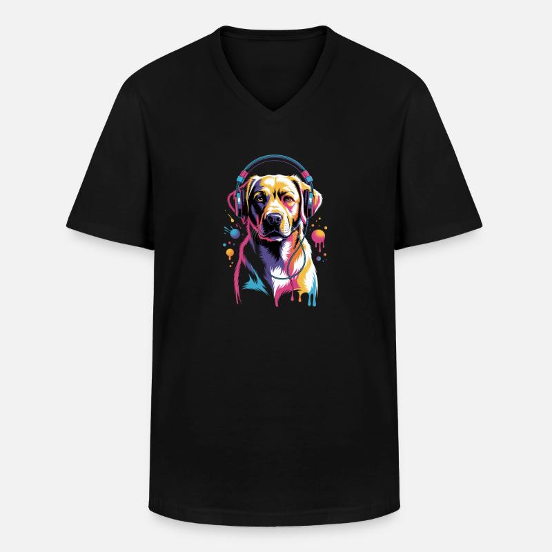 Labrador Kopfhörer - Männer-T-Shirt mit V-Ausschnitt - Schwarz