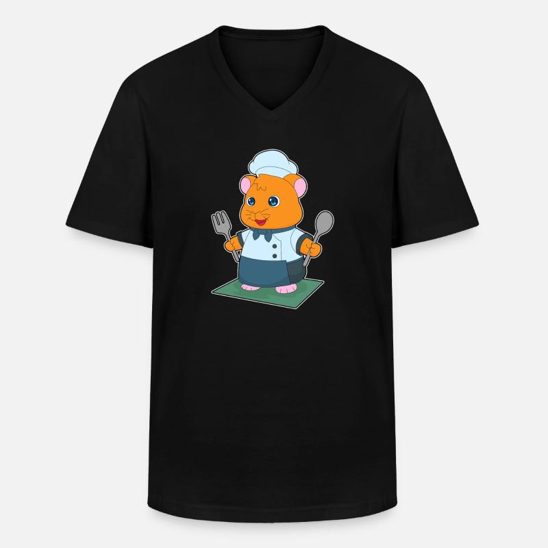Hamster Besteck Kochen Küche - Männer-T-Shirt mit V-Ausschnitt - Schwarz