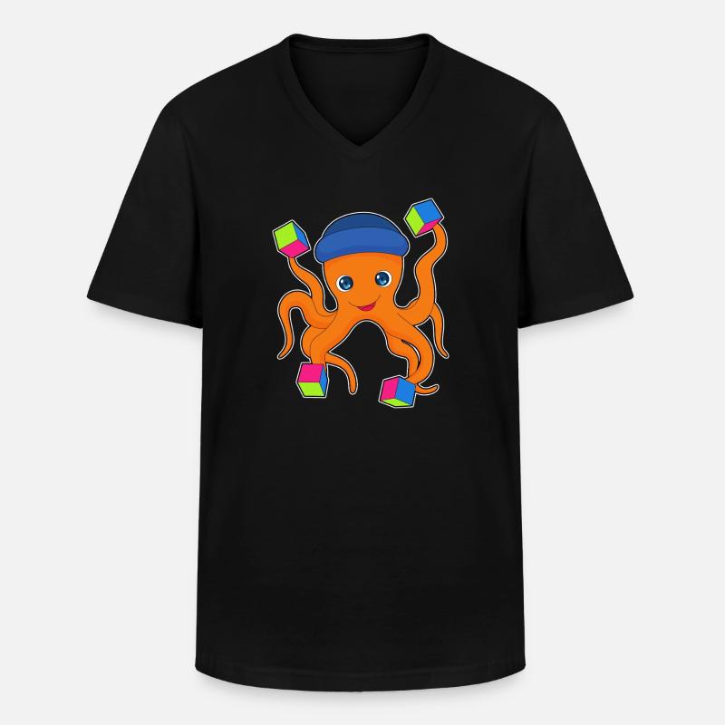 Octopus Cube - Men's V-Neck T-Shirt - black