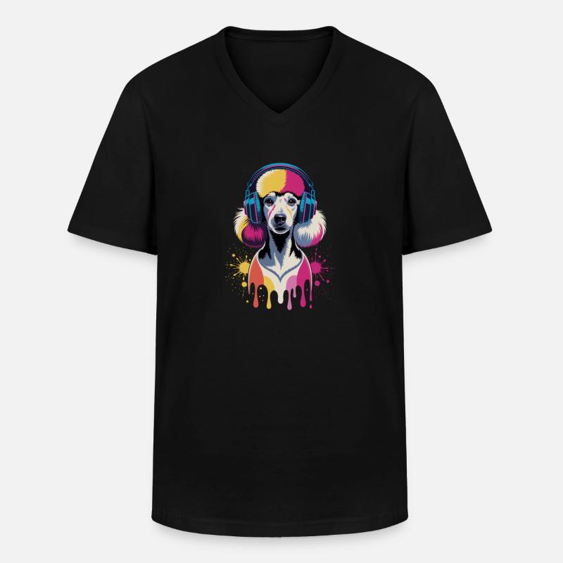 Pudel Kopfhörer - Männer-T-Shirt mit V-Ausschnitt - Schwarz