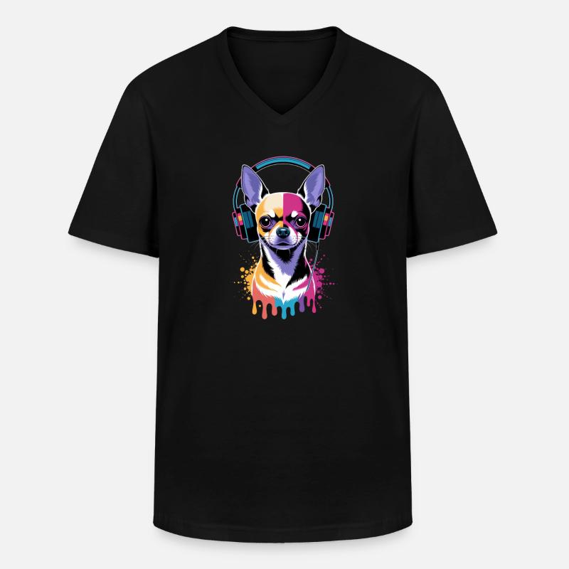 Chihuahua Kopfhörer - Männer-T-Shirt mit V-Ausschnitt - Schwarz