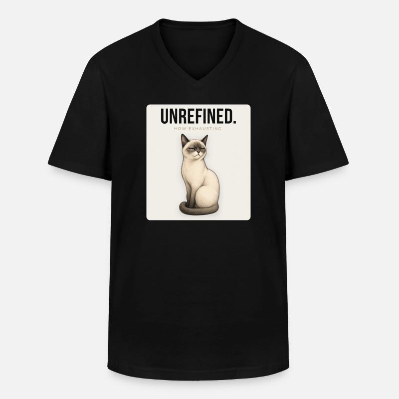 UNREFINED Sarcastic Cat Design - Männer-T-Shirt mit V-Ausschnitt - Schwarz