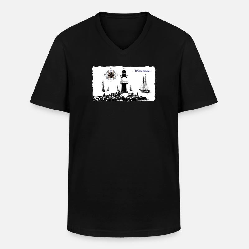 Warnemünde Leuchtturm Kompass Edition - Männer-T-Shirt mit V-Ausschnitt - Schwarz
