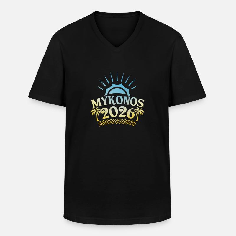 Mykonos 2026 Bunt - Männer-T-Shirt mit V-Ausschnitt - Schwarz