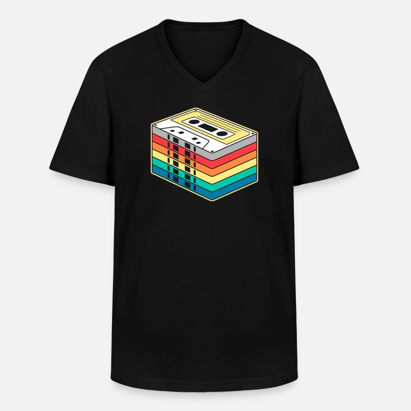 Vibrant Rainbow Kassette - Männer-T-Shirt mit V-Ausschnitt - Schwarz