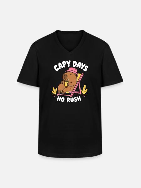 Capy Days No Rush Capybara - Men's V-Neck T-Shirt - black