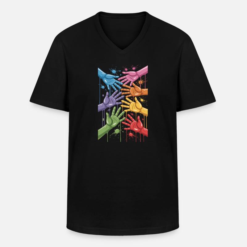 Bunte Hände Farbspritzer Kunst - Männer-T-Shirt mit V-Ausschnitt - Schwarz