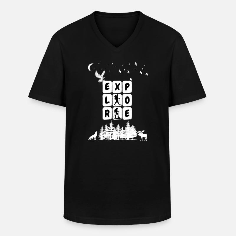Explore Camping Graphic - Men's V-Neck T-Shirt - black