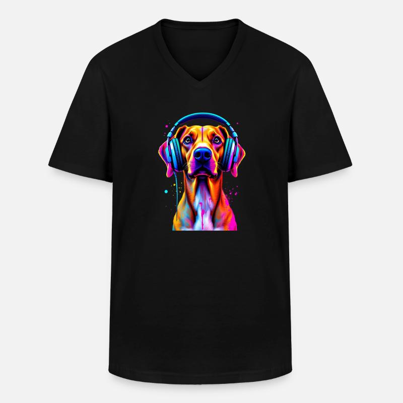 Viszla mit Kopfhörer - Männer-T-Shirt mit V-Ausschnitt - Schwarz