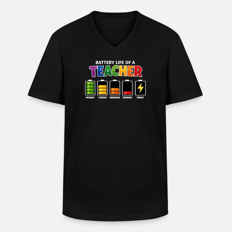 Akkulaufzeit eines Lehrers - Männer-T-Shirt mit V-Ausschnitt - Schwarz