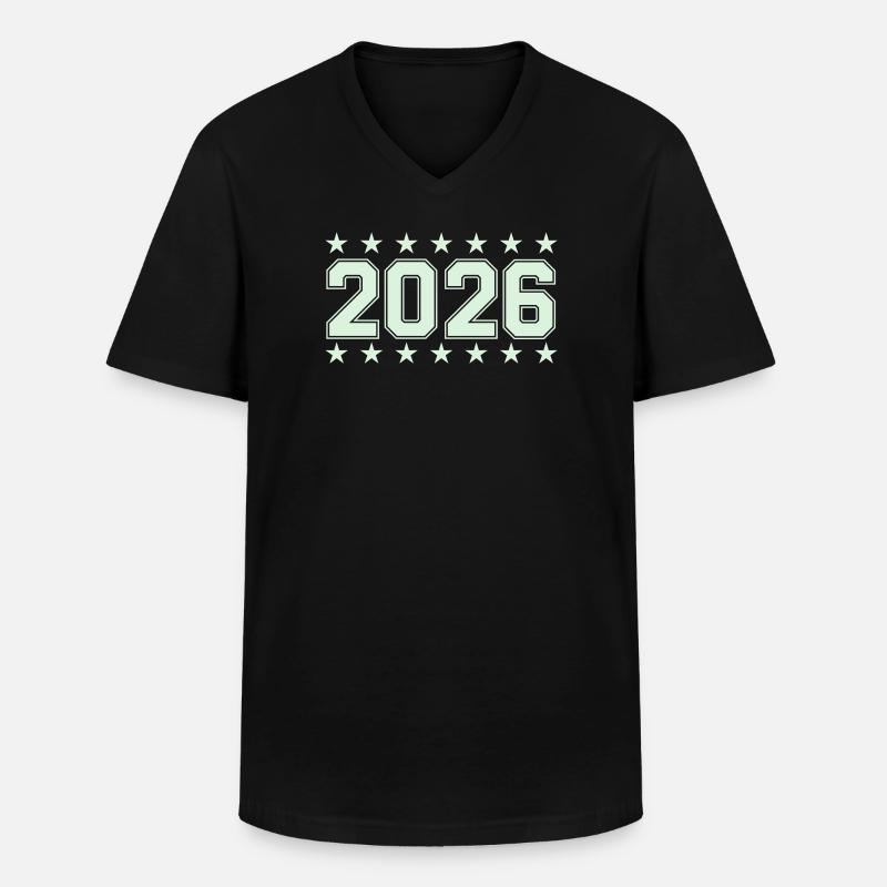 2026 Retro Blockschrift mit Sternen - Männer-T-Shirt mit V-Ausschnitt - Schwarz
