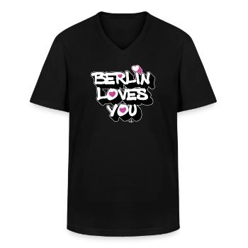 Berlin Loves You Heart 3D - Männer-T-Shirt mit V-Ausschnitt - Schwarz - Vorne - AI Model Male 178 dark (178cm)