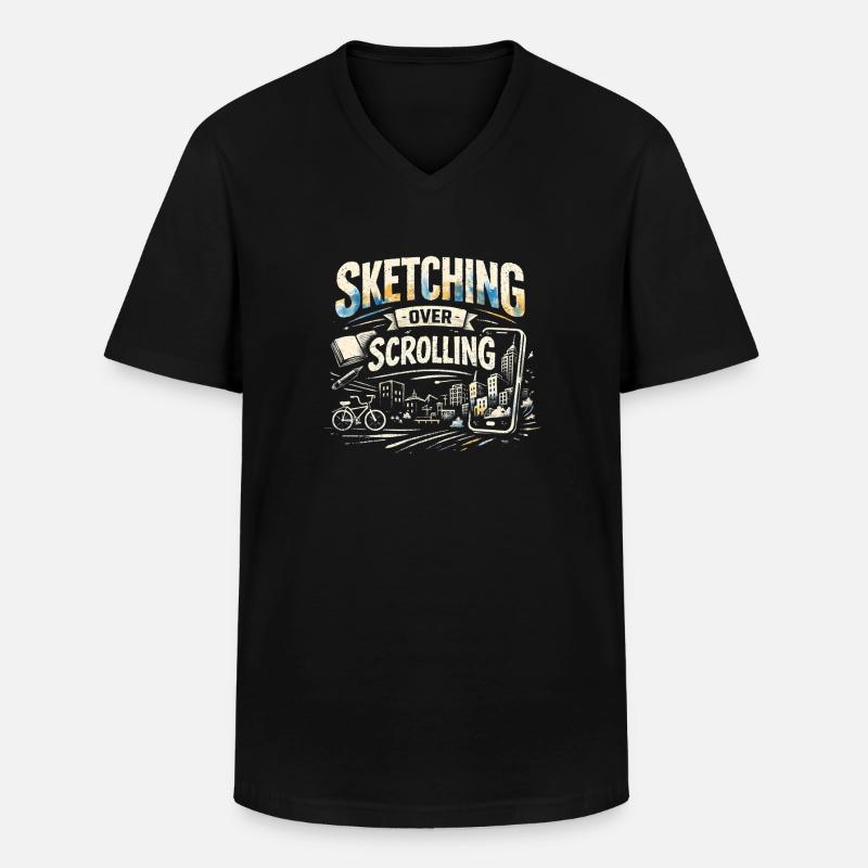 Skizzieren statt Scrollen | Urban Sketching - Männer-T-Shirt mit V-Ausschnitt - Schwarz