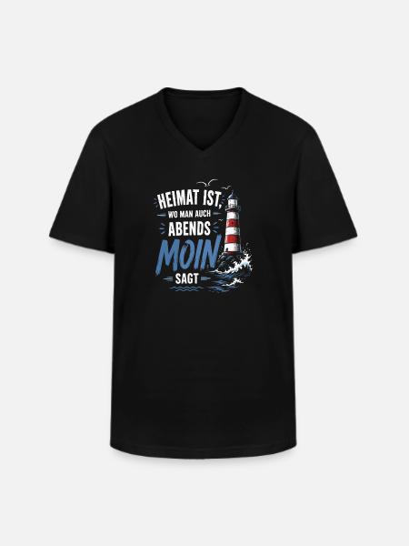Heimat Moin Abend Leuchtturm - Männer-T-Shirt mit V-Ausschnitt - Schwarz