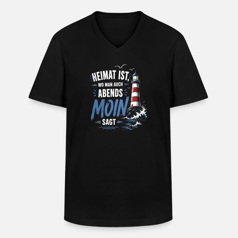 Heimat Moin Abend Leuchtturm - Männer-T-Shirt mit V-Ausschnitt - Schwarz