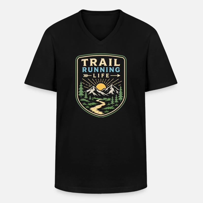 Trailrunning-Leben - Männer-T-Shirt mit V-Ausschnitt - Schwarz