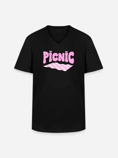 Pink checkerboard pastel picnic - Men's V-Neck T-Shirt - black
